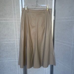NWT ZARA Sand Faux Leather Midi Skirt sz L